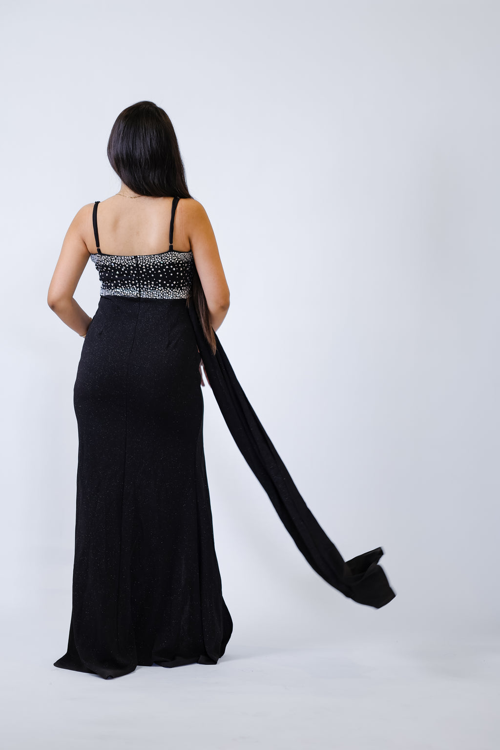 Midnight Crystal Slit Gown