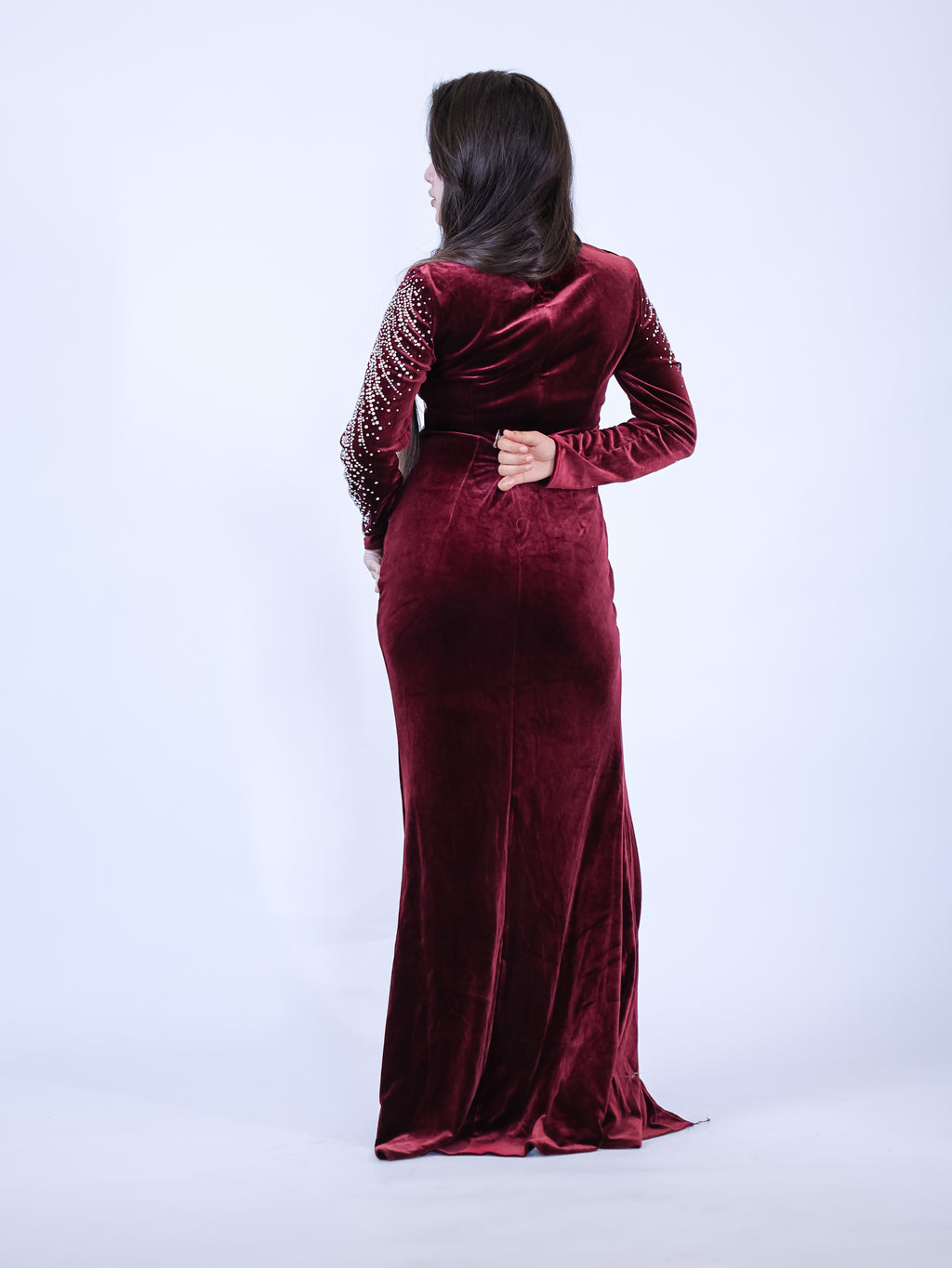 Crimson Velvet Starburst Slit Gown