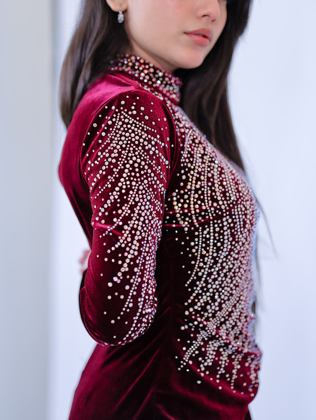 Crimson Velvet Starburst Slit Gown