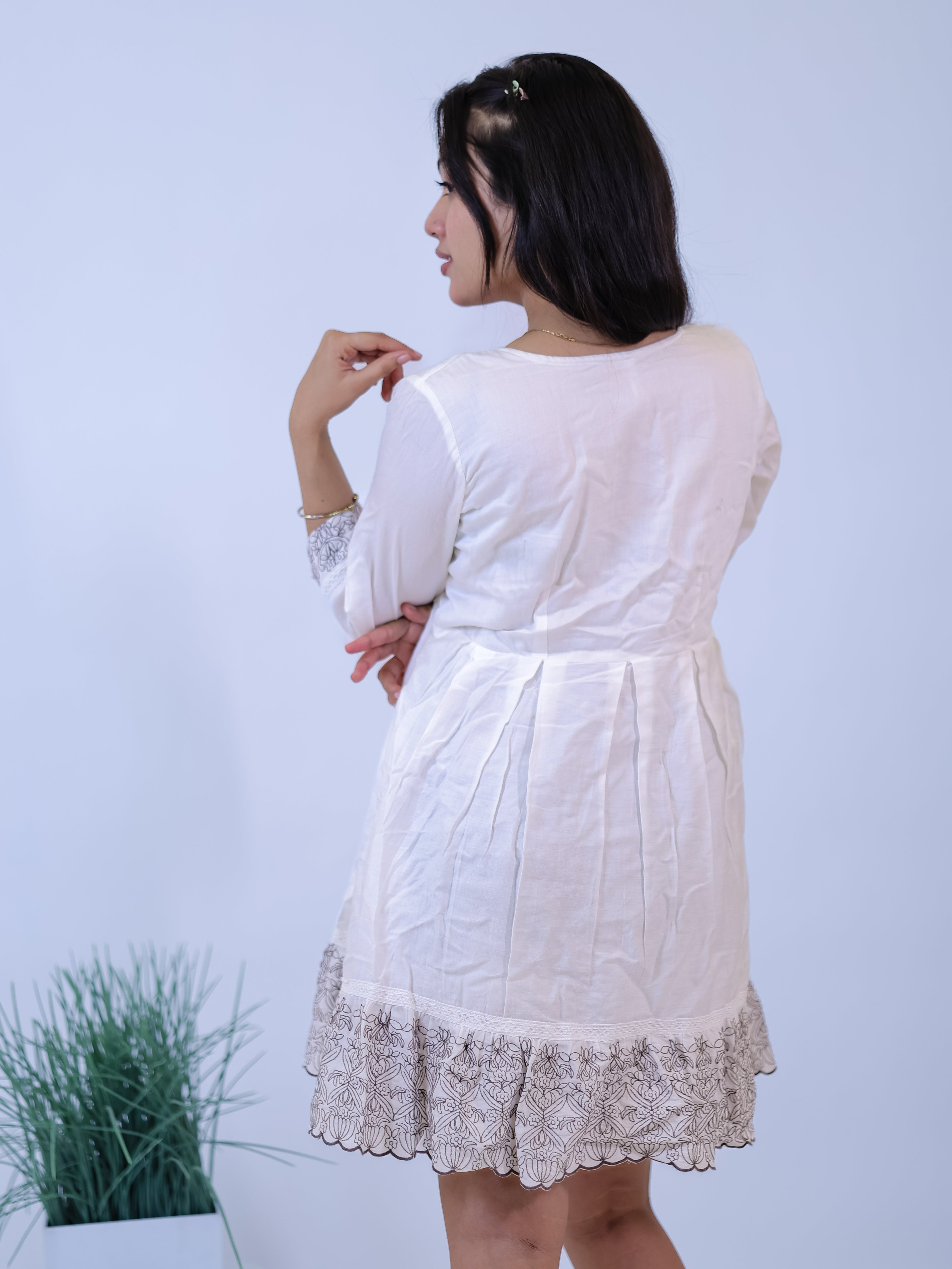 Pearl Mist Grey Embroidered Mini Dress