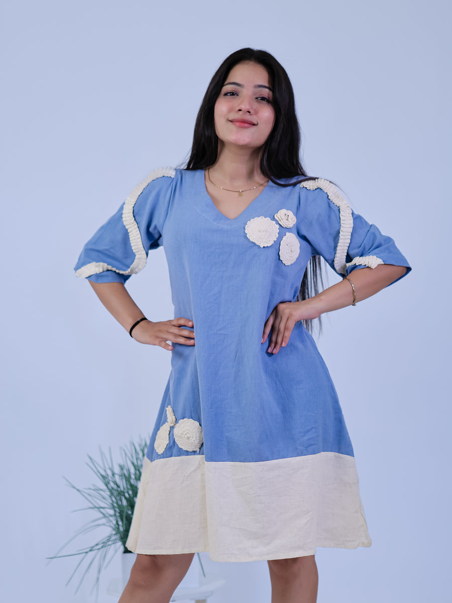 Sky Petal Floral Applique Midi Dress
