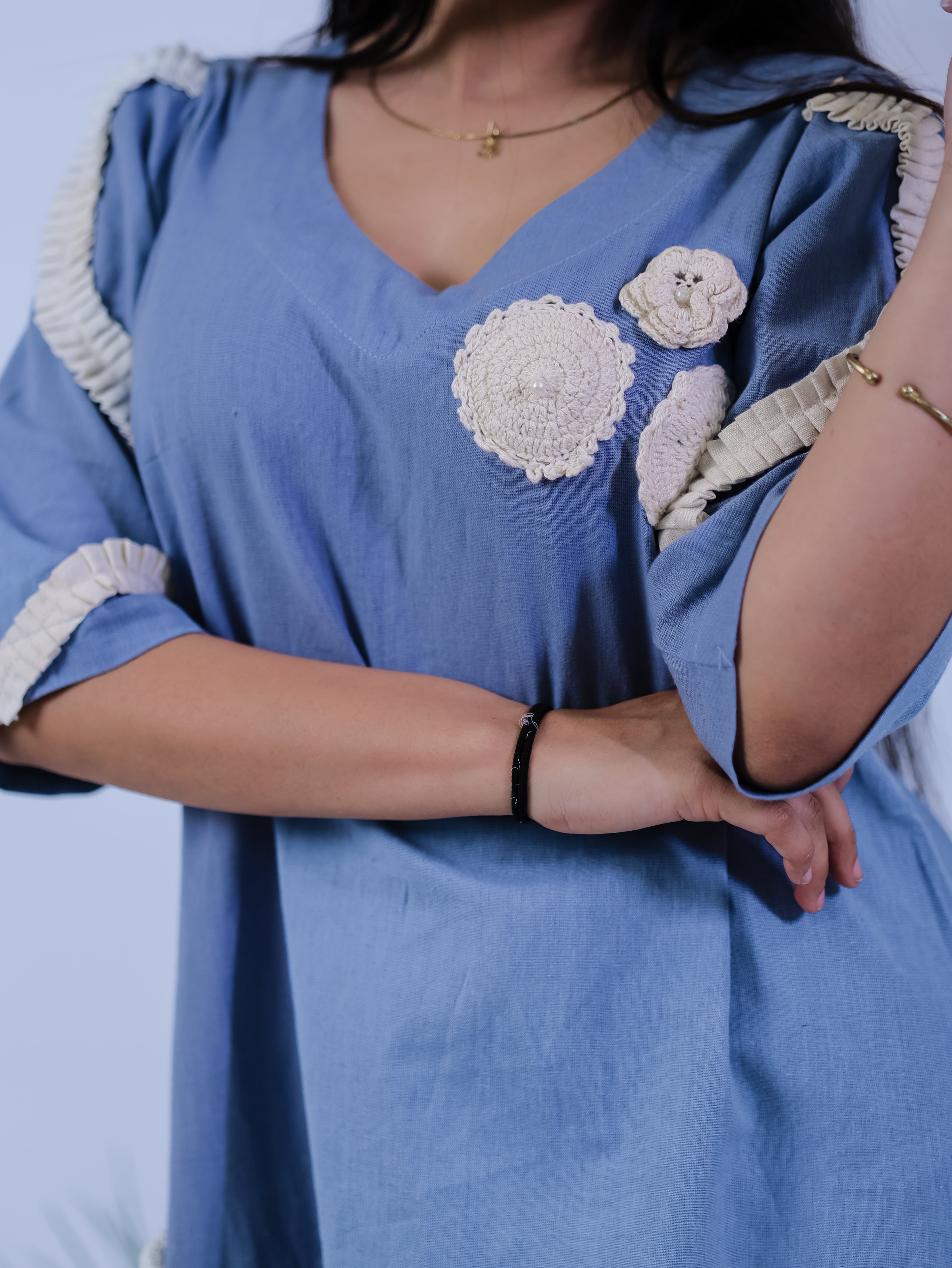 Sky Petal Floral Applique Midi Dress