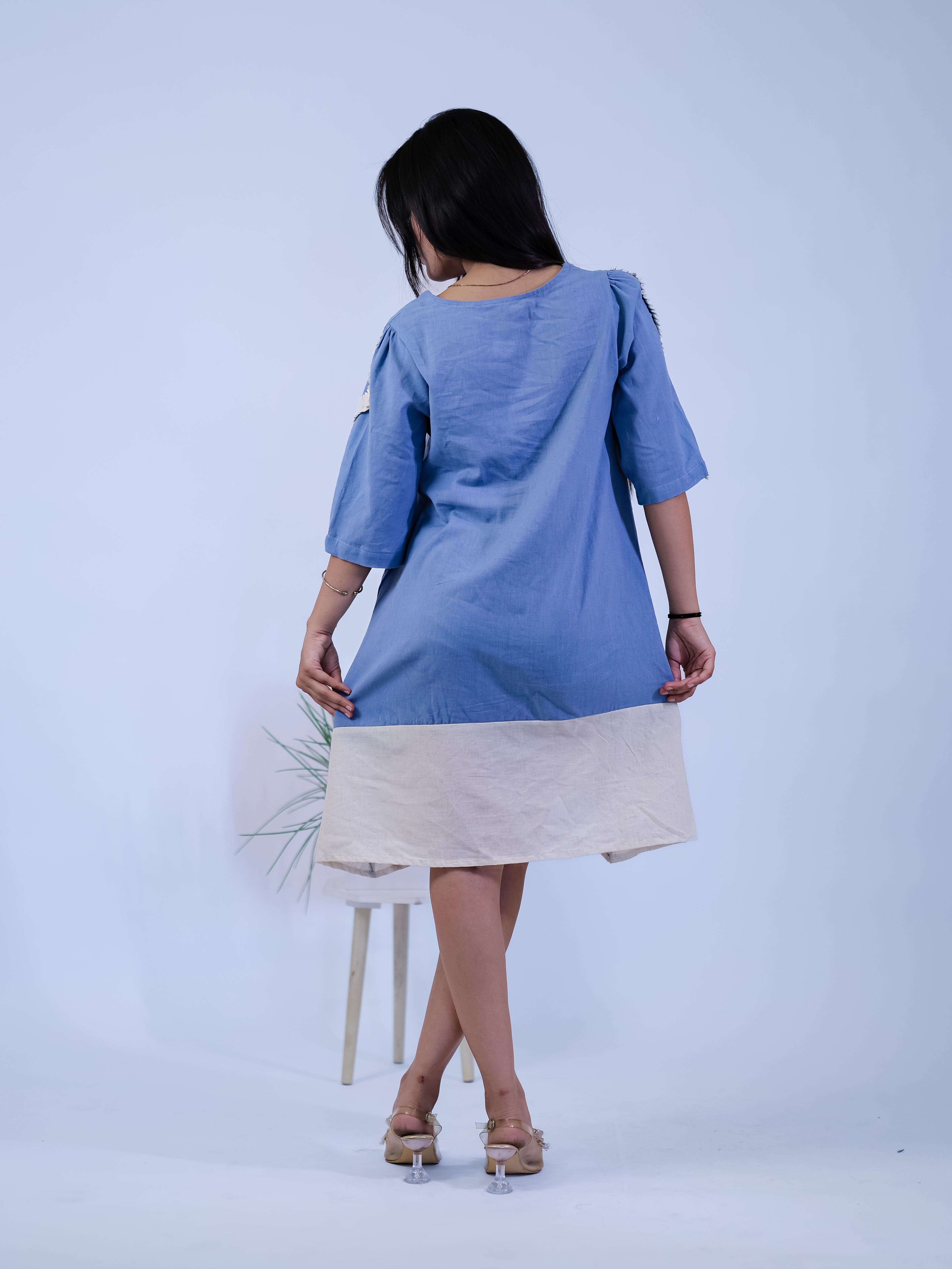 Sky Petal Floral Applique Midi Dress