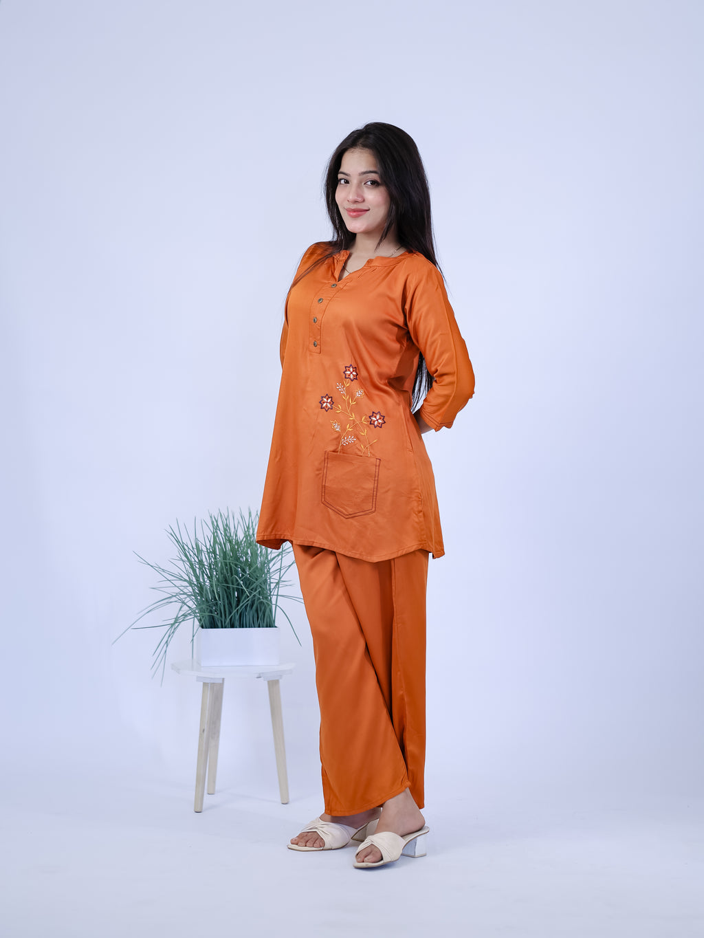 Amber Spice Floral Embroidered Kurta Set