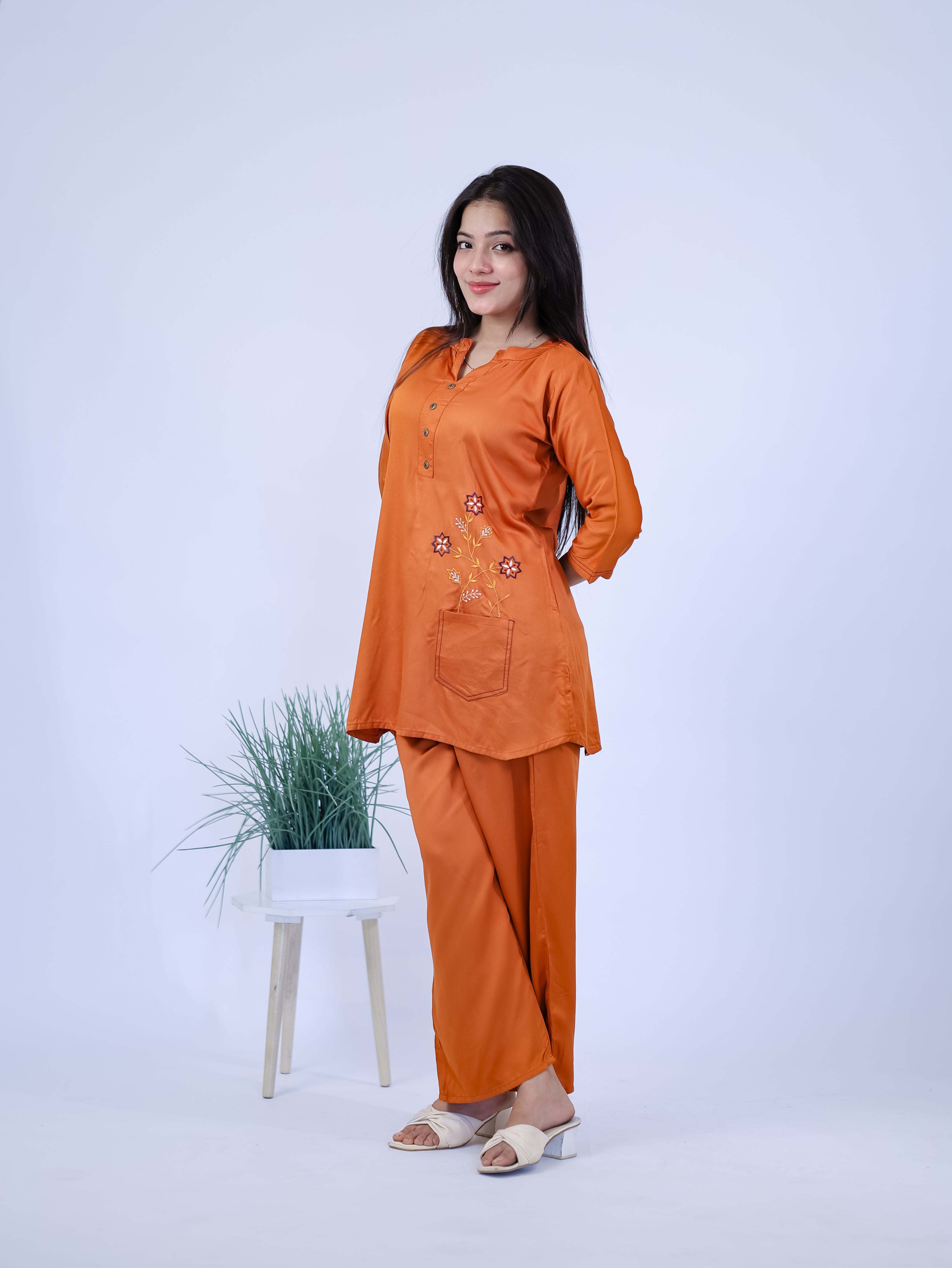 Amber Spice Floral Embroidered Kurta Set