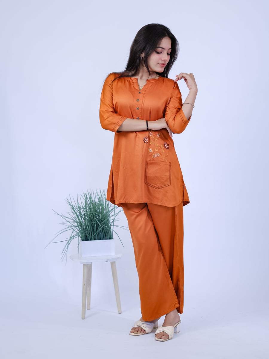 Amber Spice Floral Embroidered Kurta Set