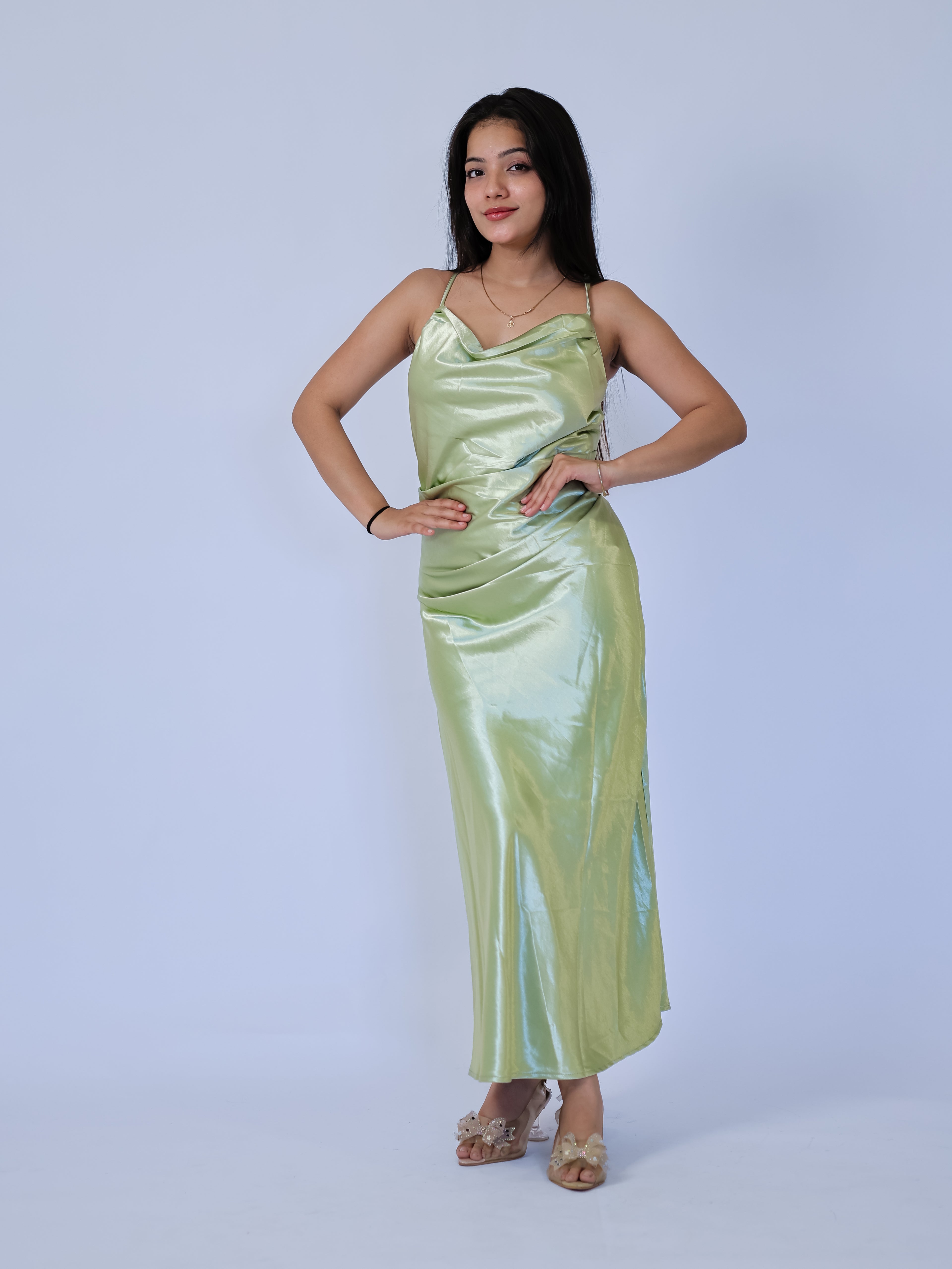 Sage Satin Slip Dress