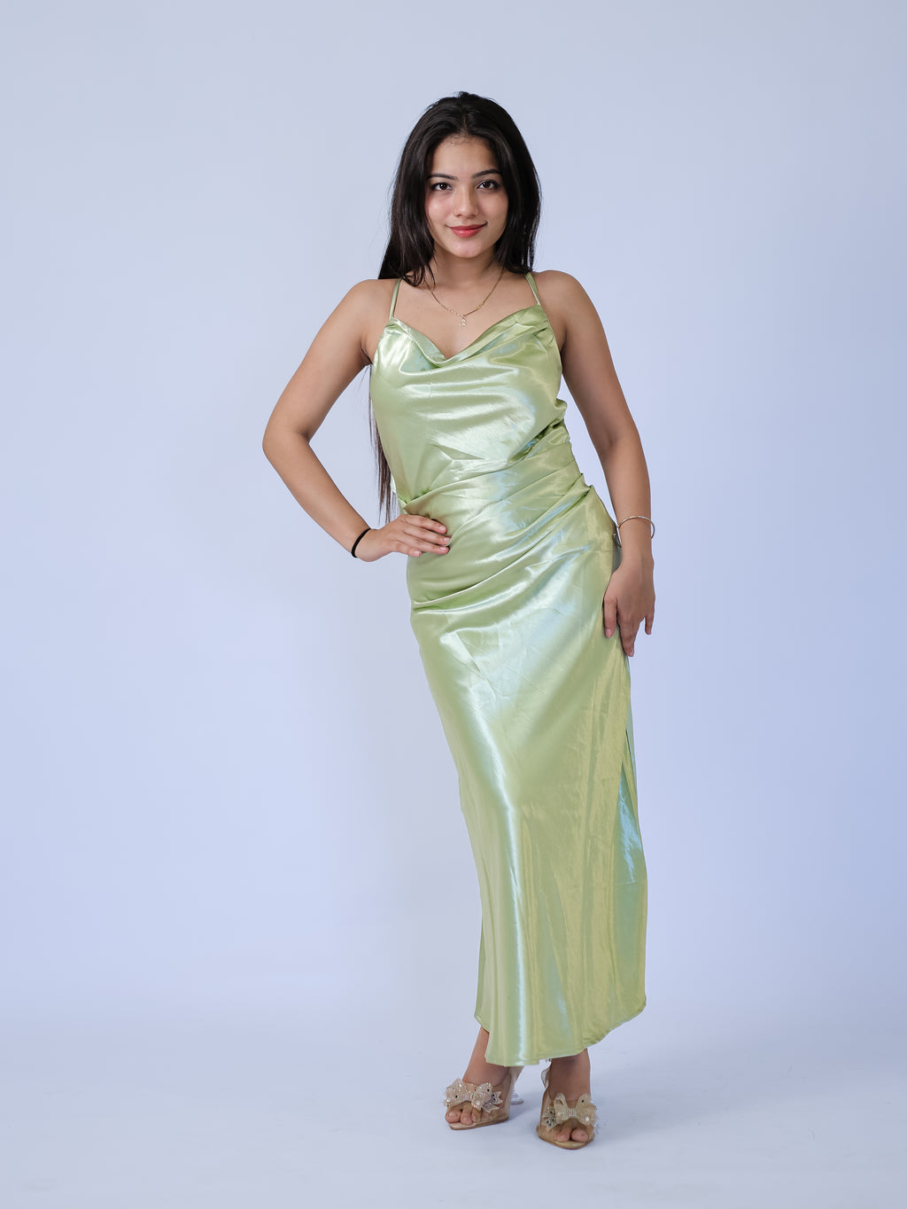 Sage Satin Slip Dress