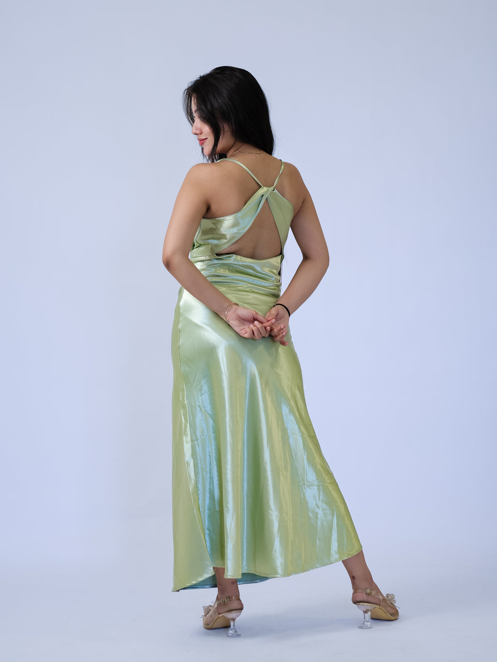 Sage Satin Slip Dress