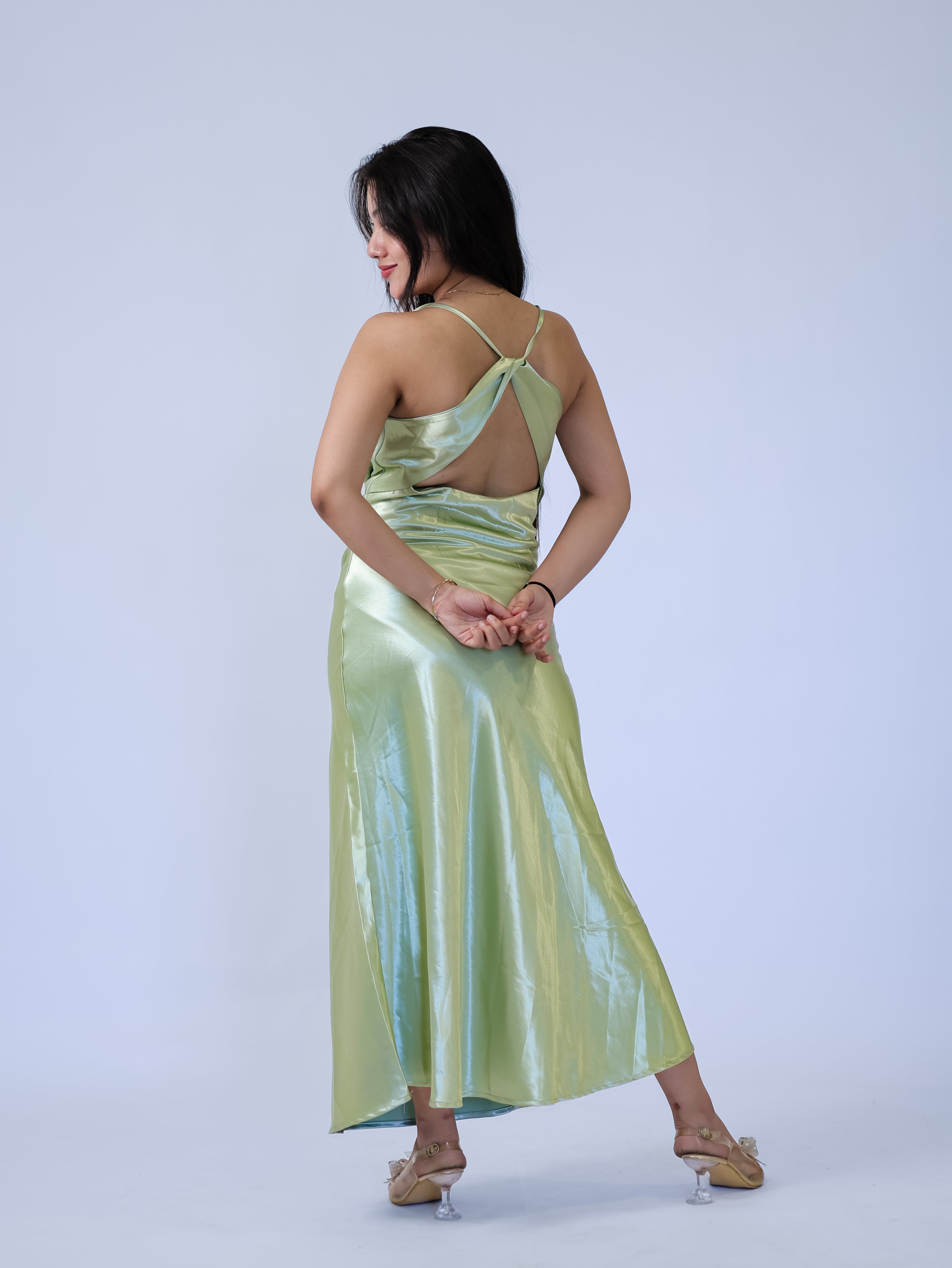 Sage Satin Slip Dress