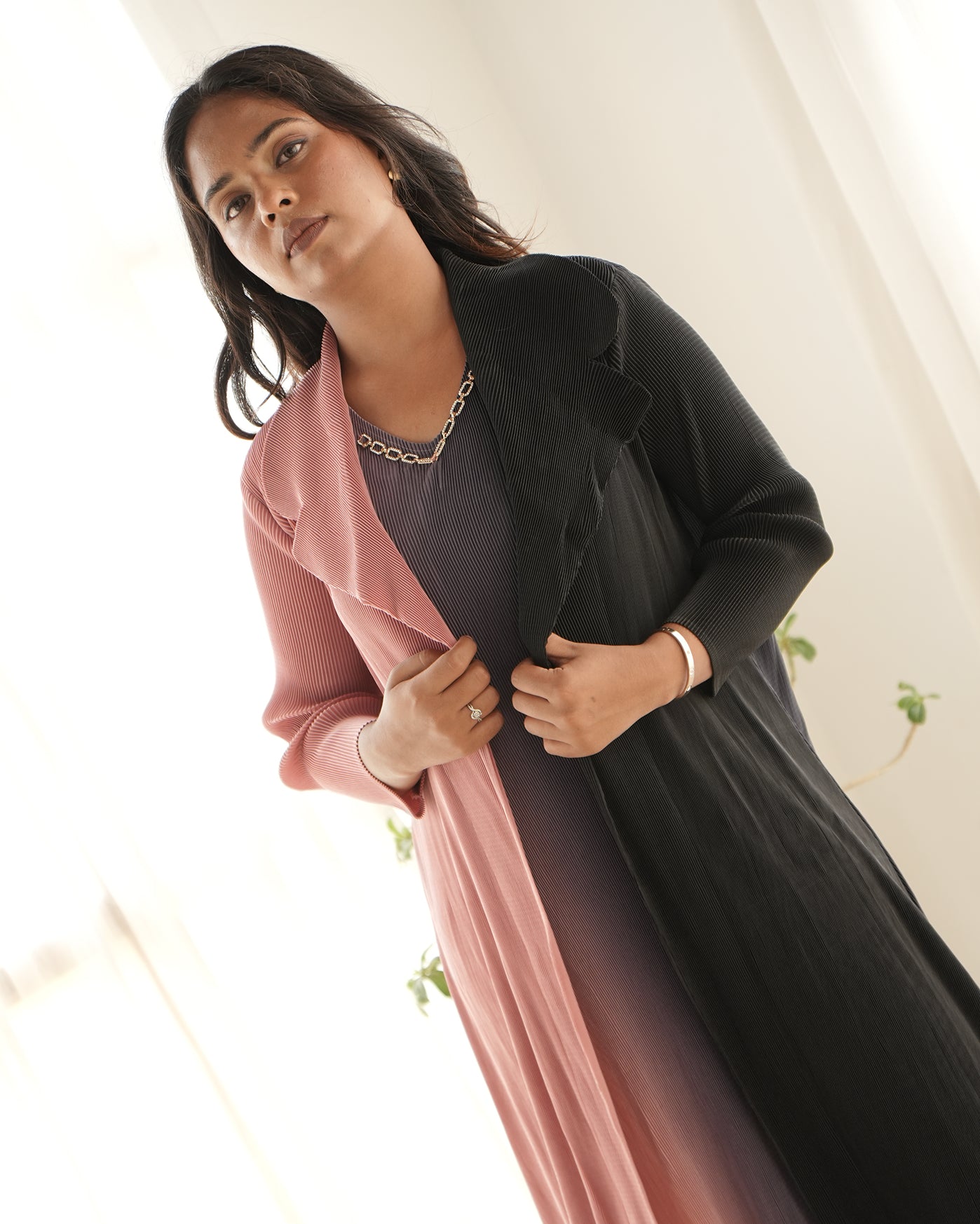 Blush Noir Dual-Tone Layered Midi Dress