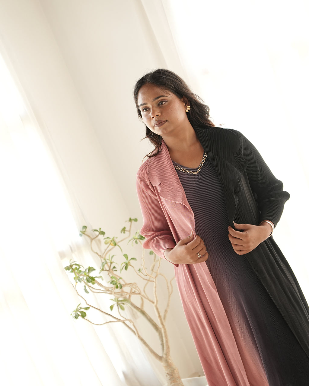 Blush Noir Dual-Tone Layered Midi Dress