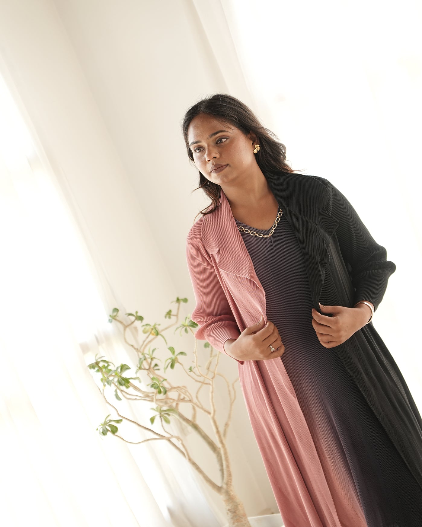 Blush Noir Dual-Tone Layered Midi Dress