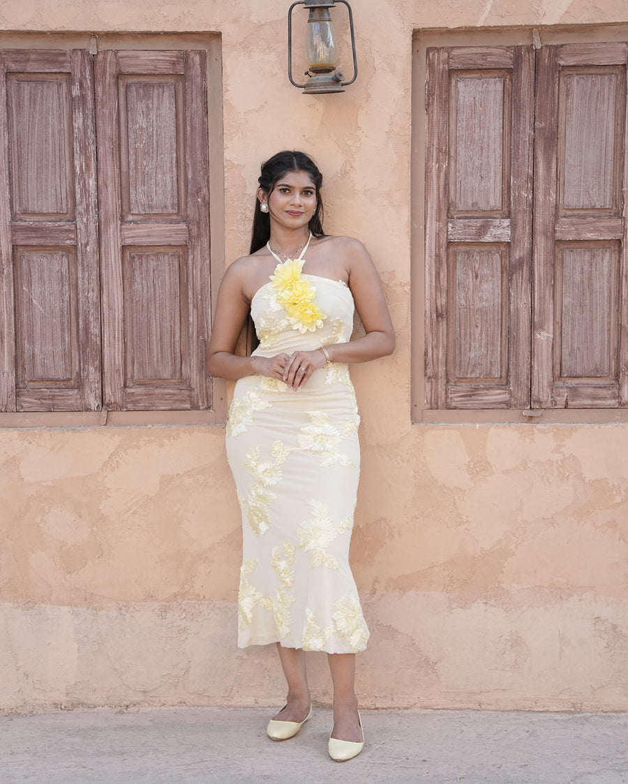 Butter Bloom Halter Neck Midi Dress
