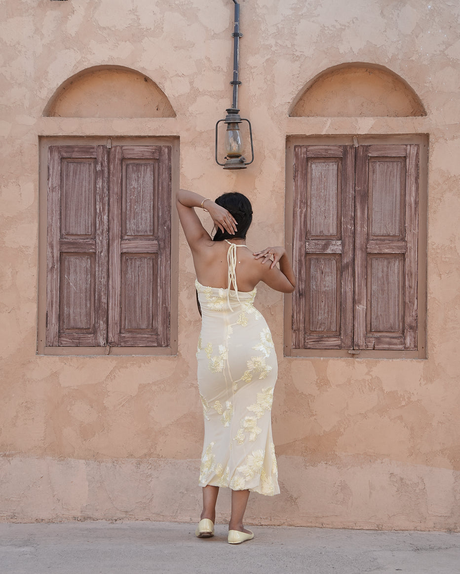 Butter Bloom Halter Neck Midi Dress