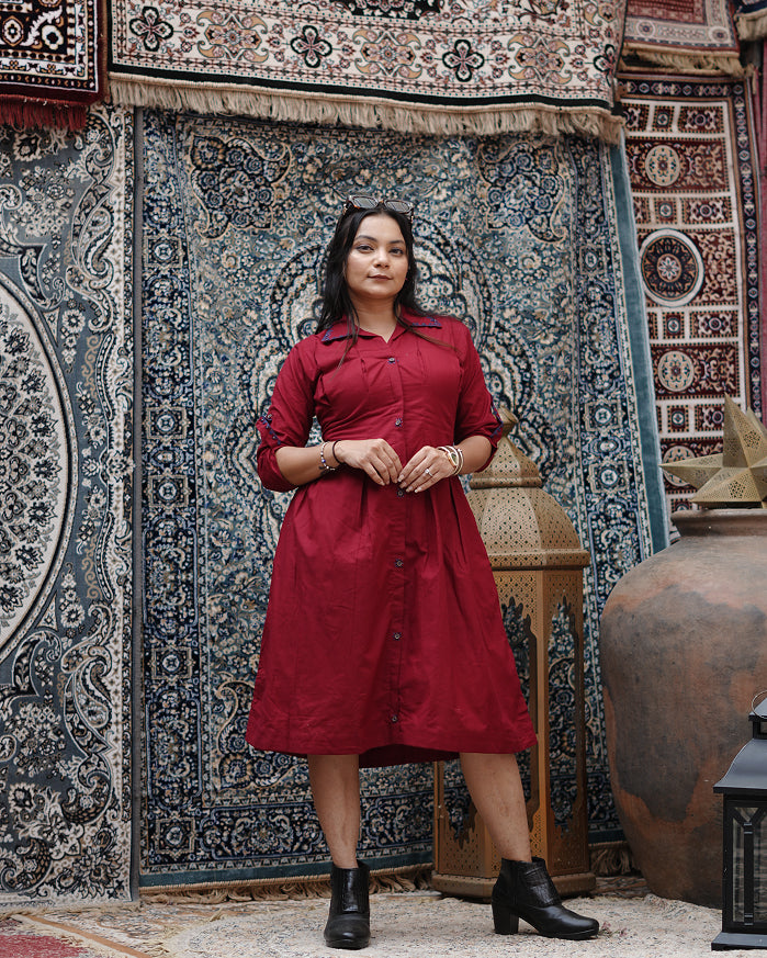 Crimson Classic Red Shirt Dress