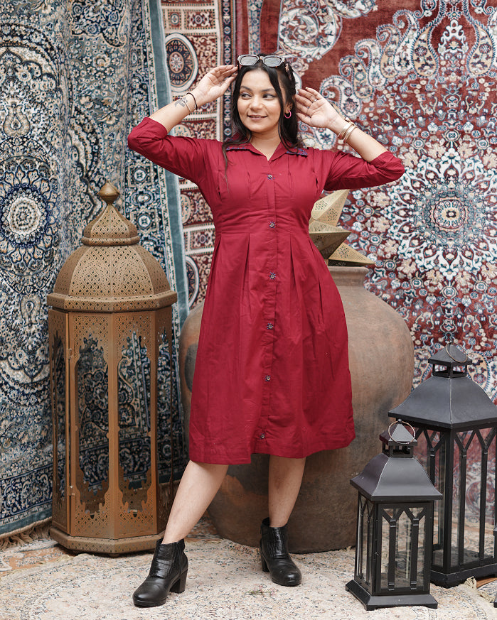 Crimson Classic Red Shirt Dress