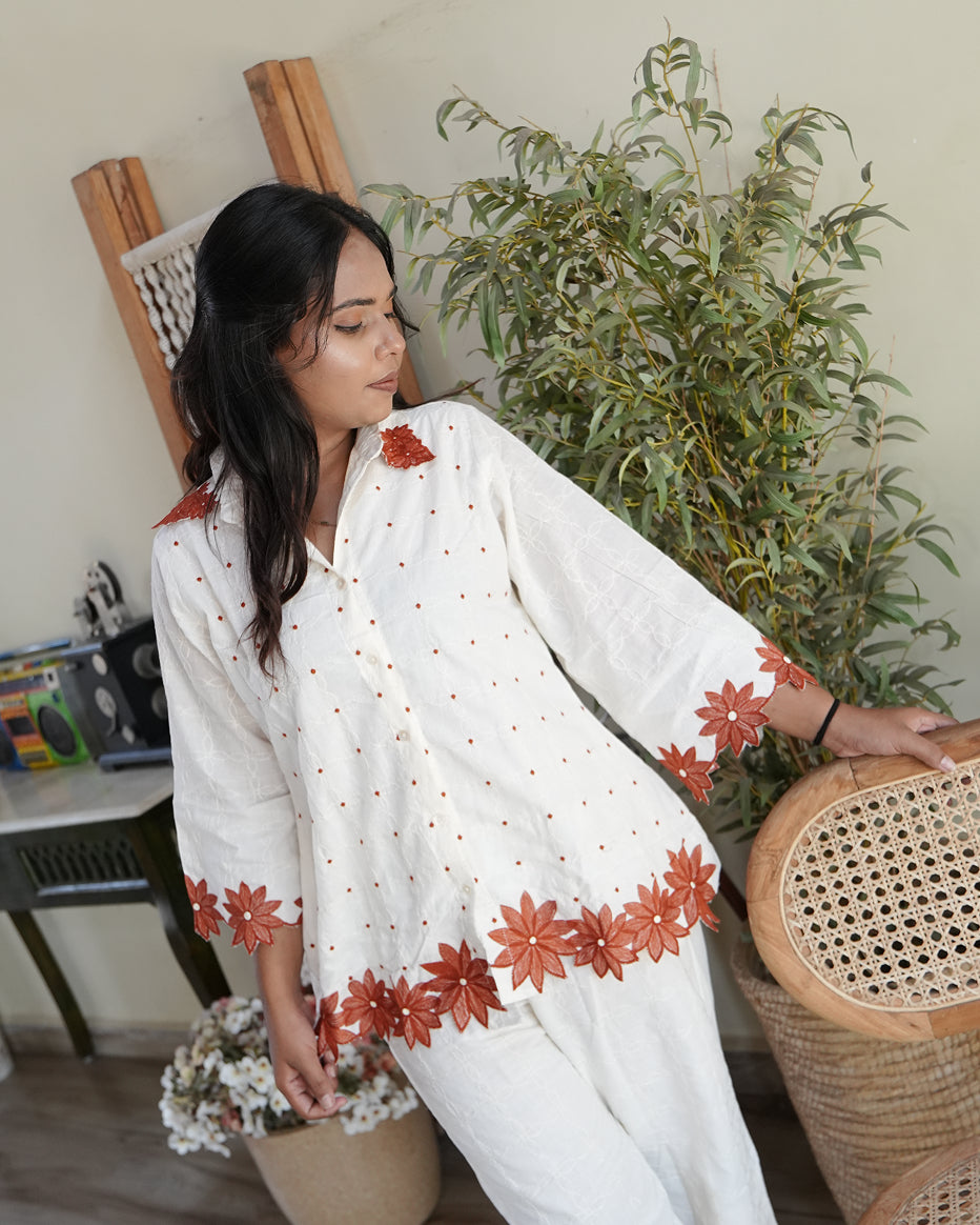 Ivory Floral Embroidered Co-Ord Set