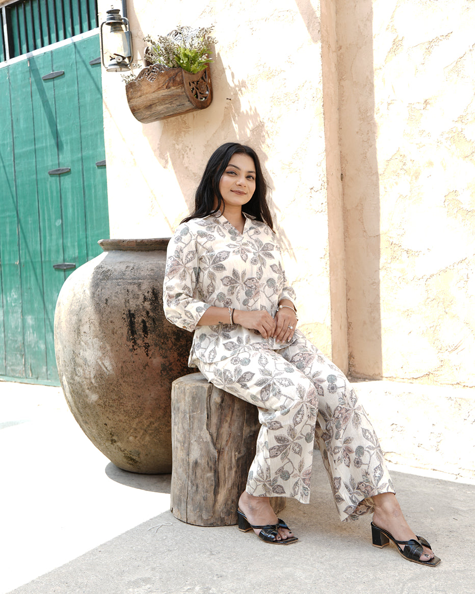 Ivory Sand Leaf Printed Co-Ord Set
