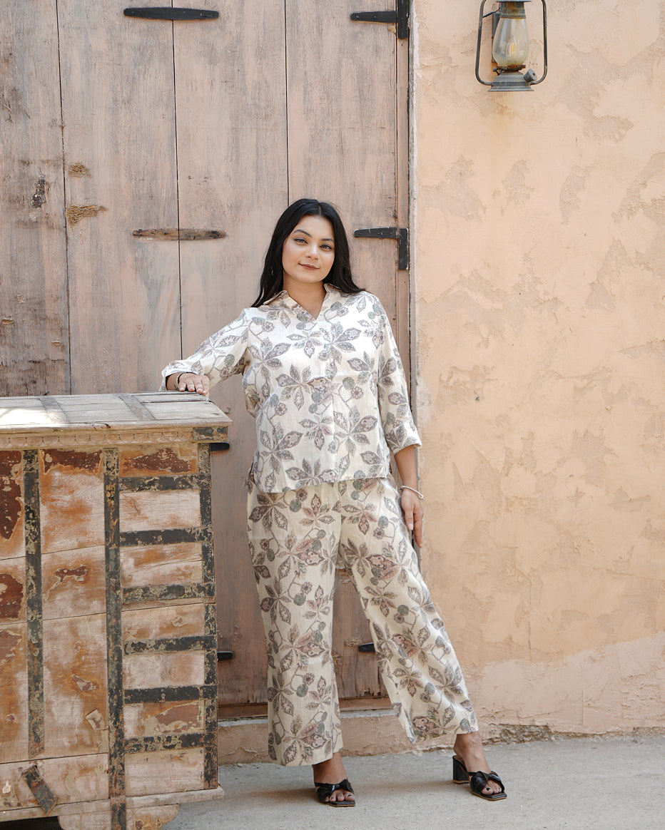 Ivory Sand Leaf Printed Co-Ord Set