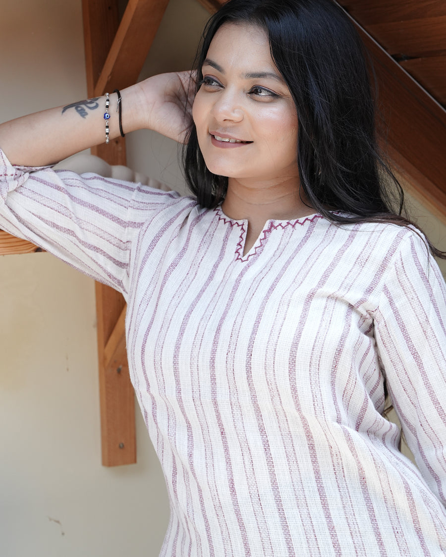 Magenta Jute Stripe Relaxed Shirt Top