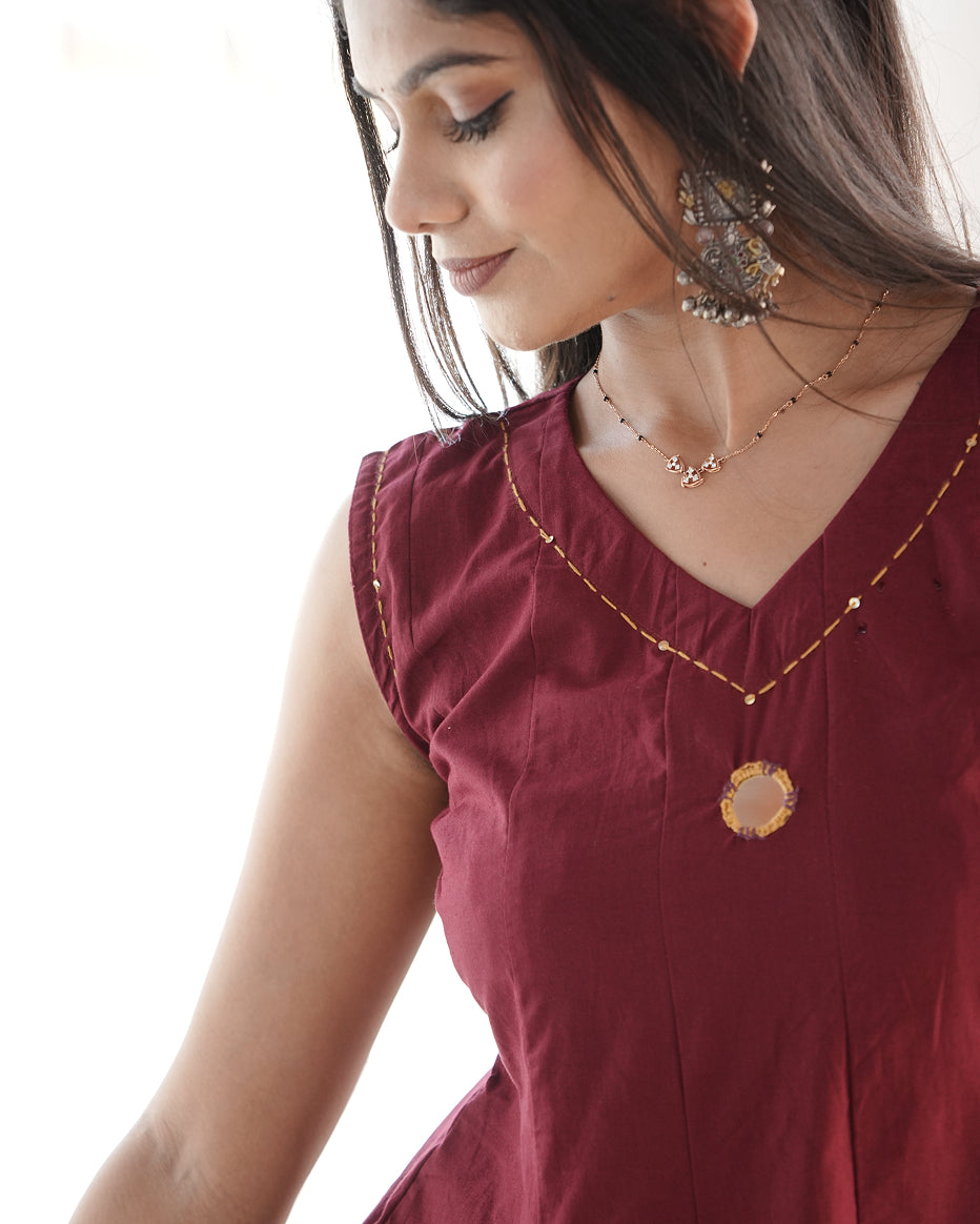 Maroon Mustard Geometric Co-Ord Set with Dupatta