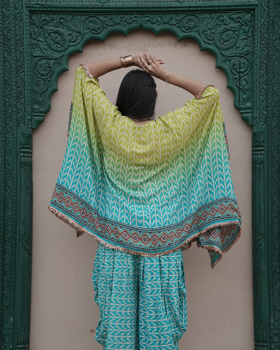 Mehendi Teal Printed Kaftan Set