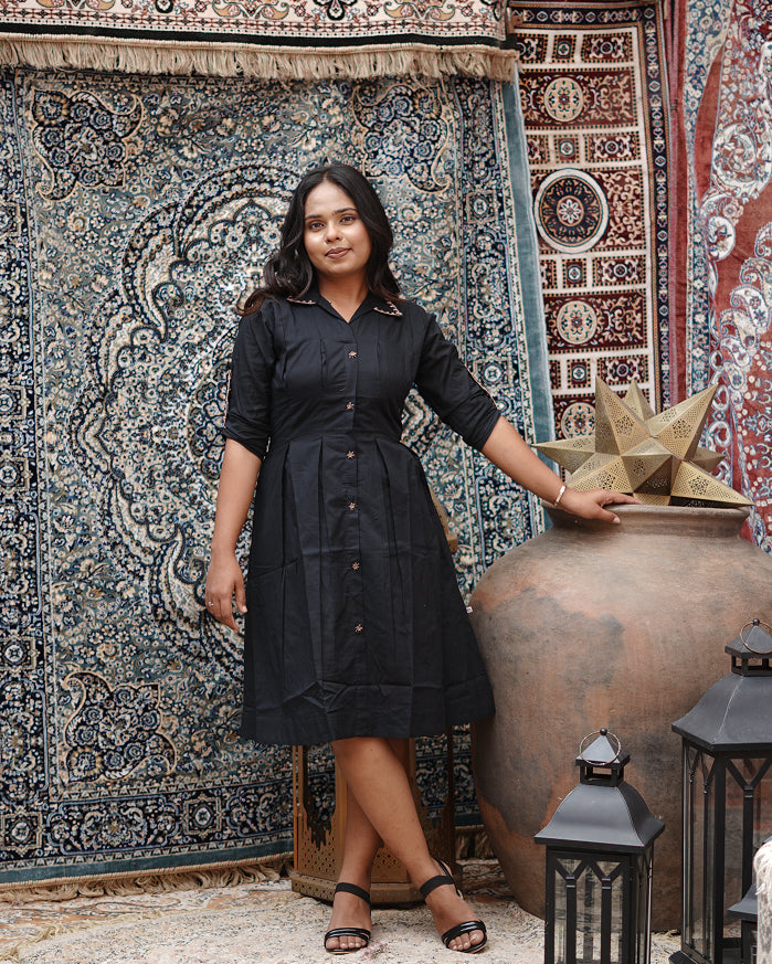 Midnight Elegance Black Shirt Dress