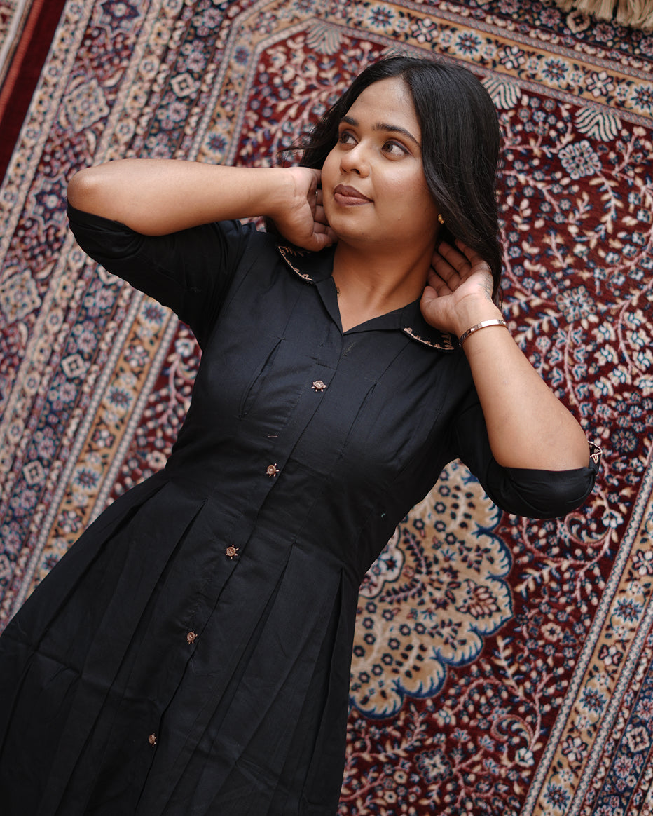 Midnight Elegance Black Shirt Dress