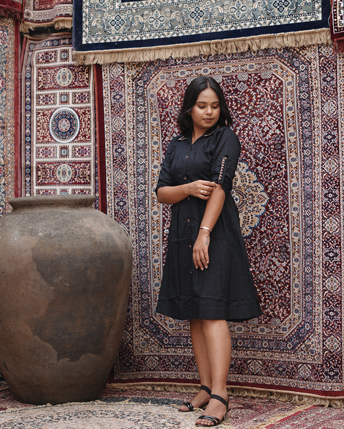 Midnight Elegance Black Shirt Dress
