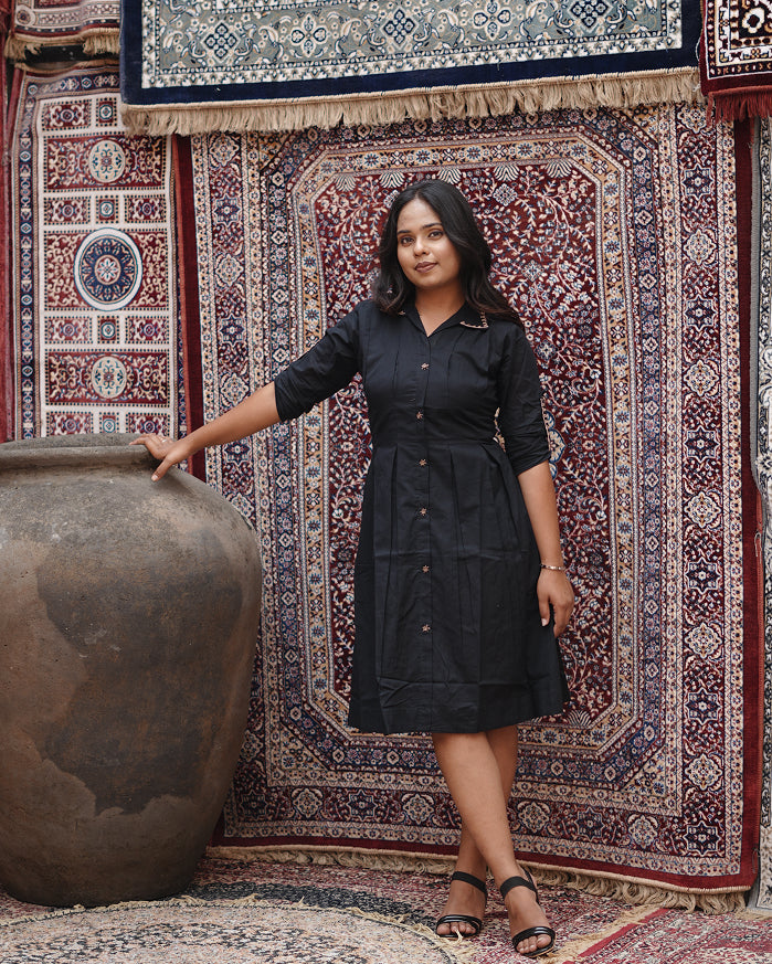 Midnight Elegance Black Shirt Dress