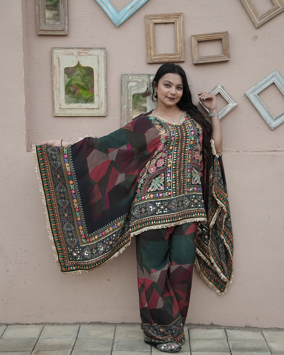 Midnight Mehendi Embroidered Kaftan Set