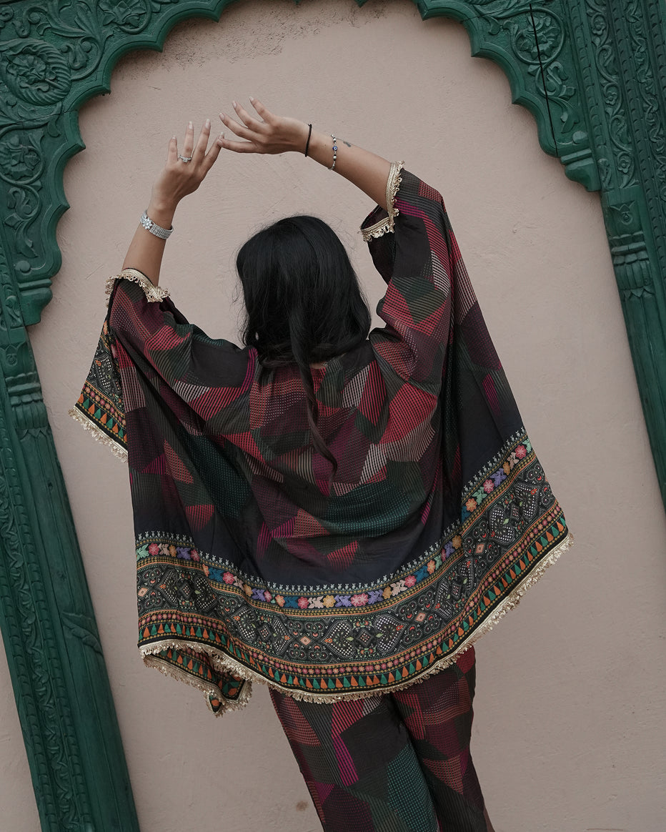 Midnight Mehendi Embroidered Kaftan Set