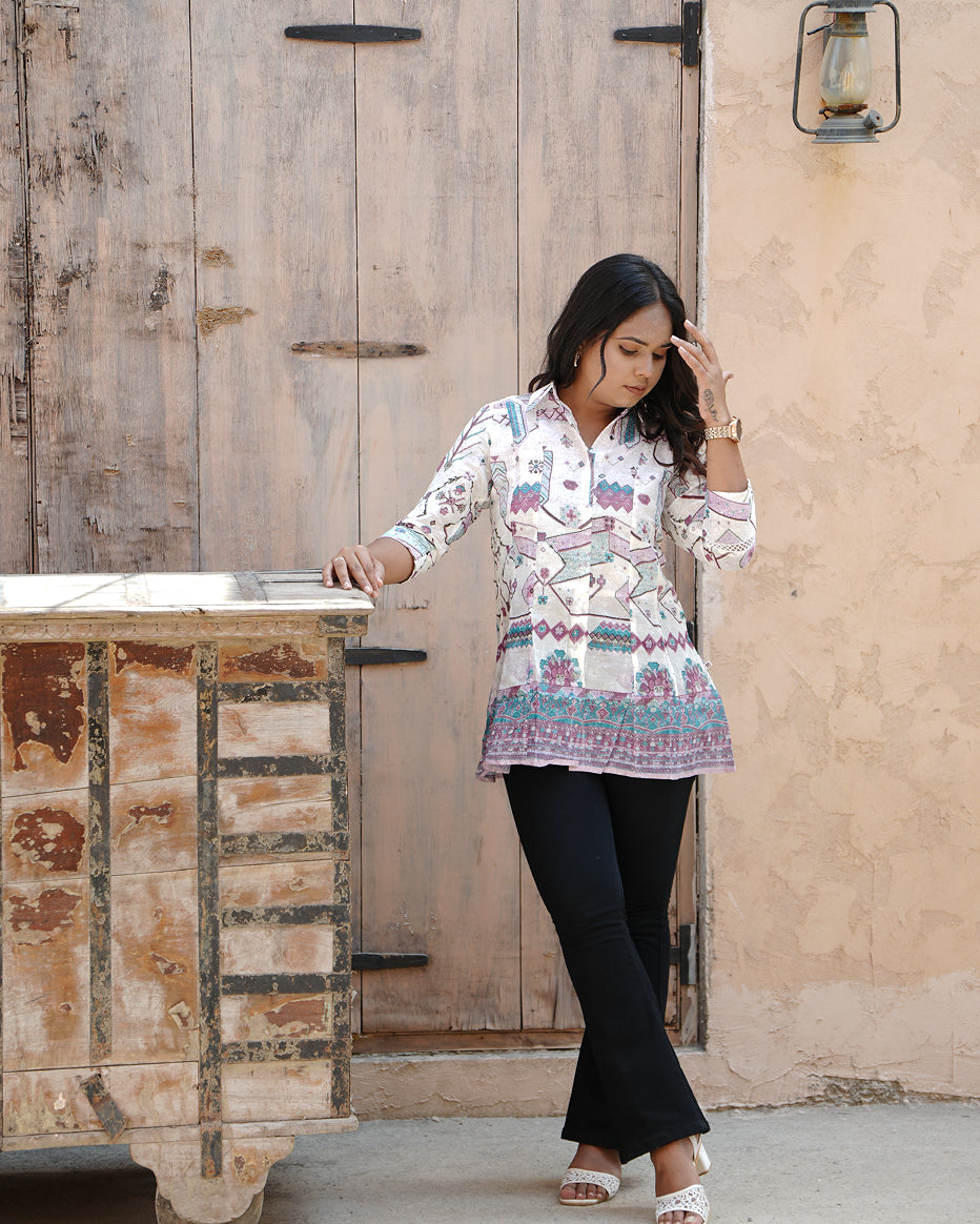 Pastel Aztec Printed Tunic Top