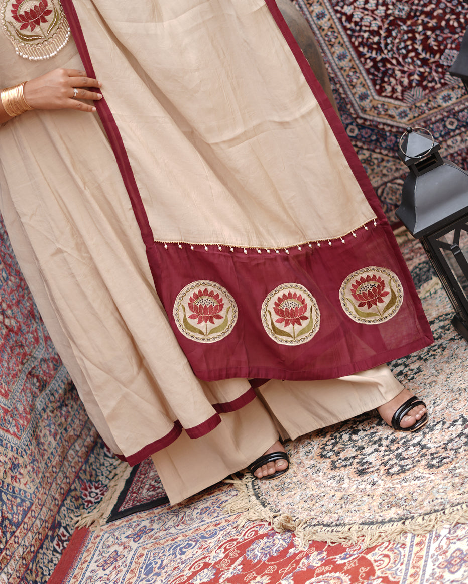 Sandstone Motif Anarkali Set with Contrast Dupatta