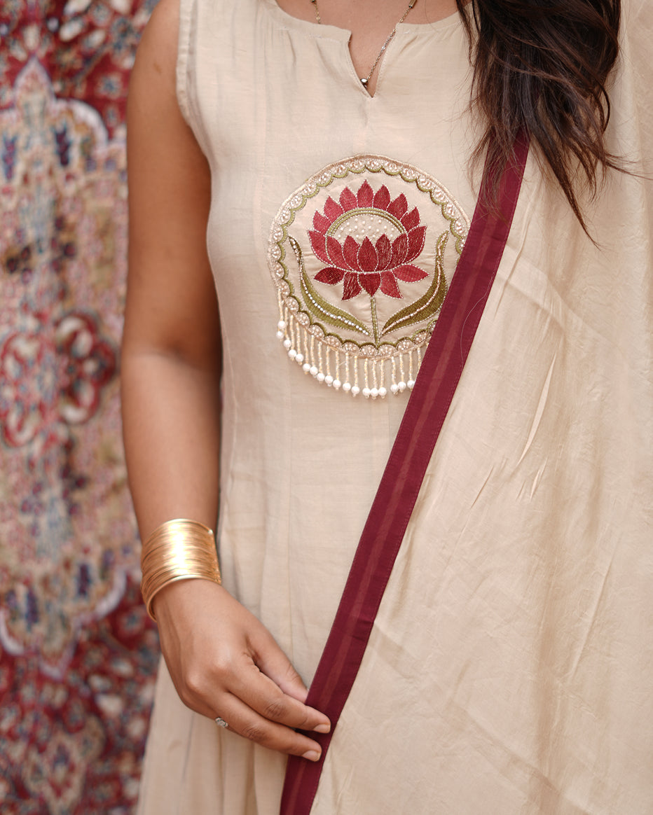 Sandstone Motif Anarkali Set with Contrast Dupatta