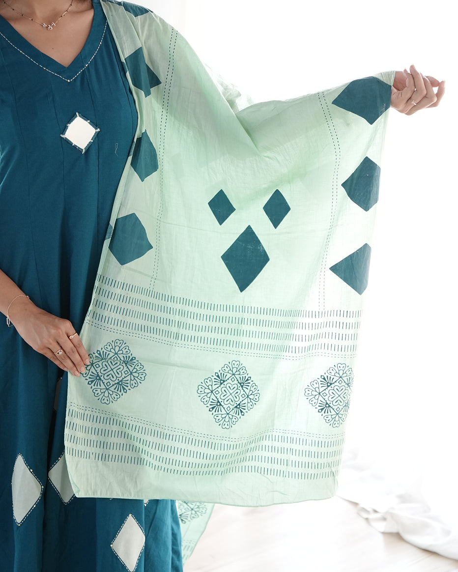 Teal Mirror Work Kurta Set with Dupatta