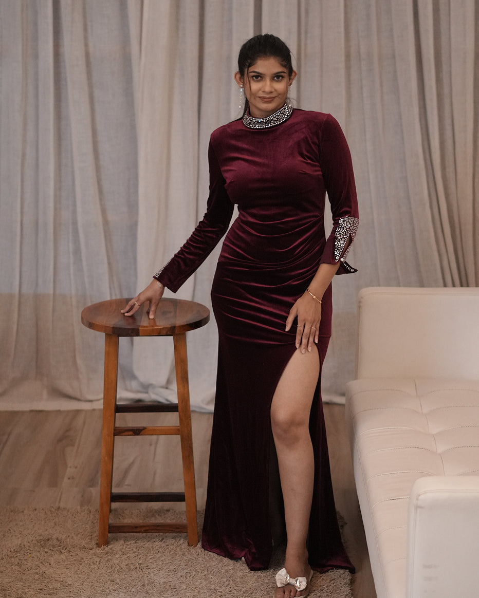 Velvet Noir Slit Gown